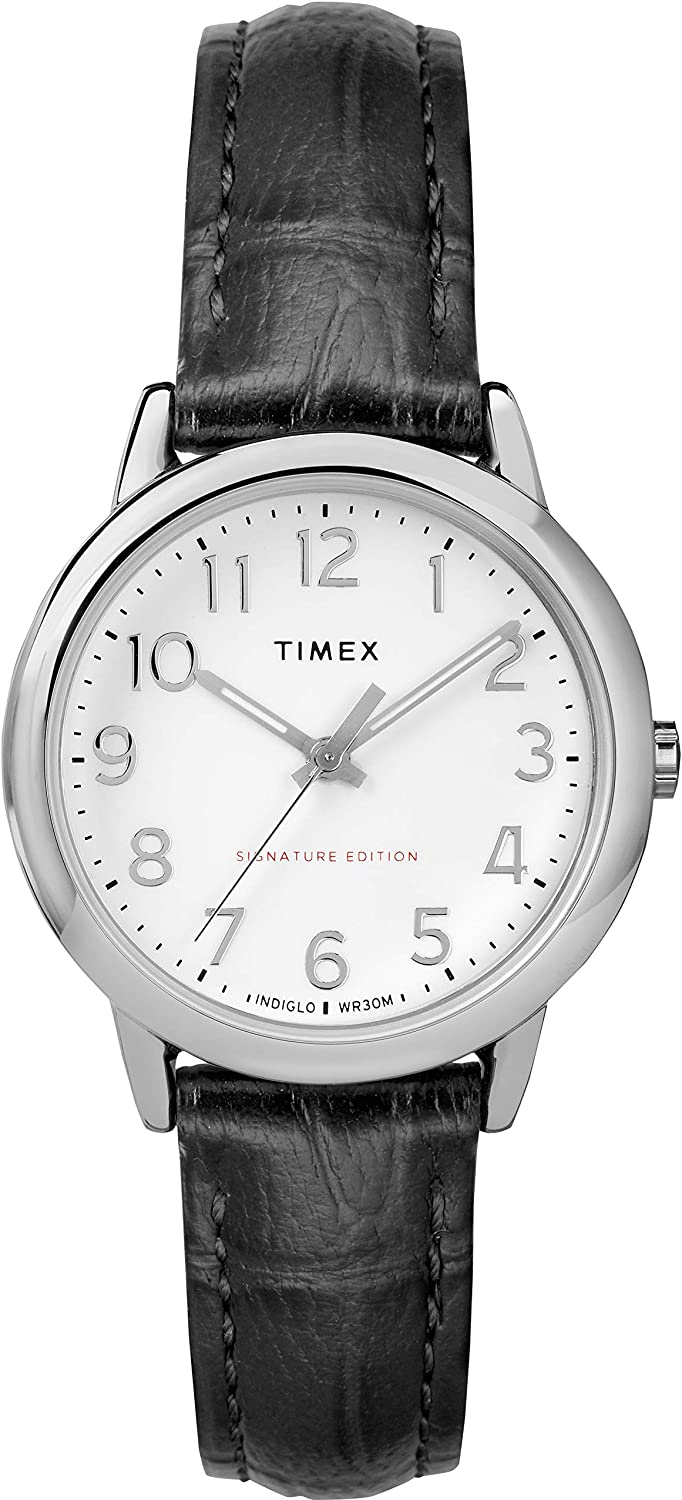 230816062211707_1 Timex Women's Easy Reader Leather Strap 30mm Watch - Image 1